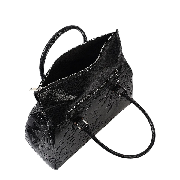 Луксозна твърда чанта от естествена кожа- Afra Black 11502