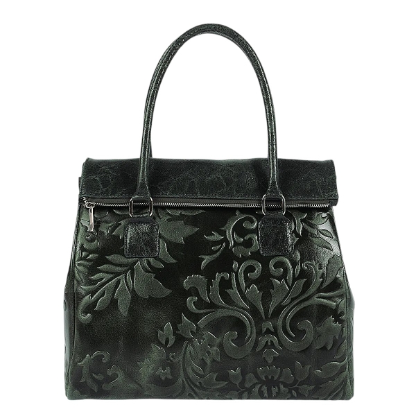 Луксозна зелена чанта от естествена кожа- Afra Green 11503