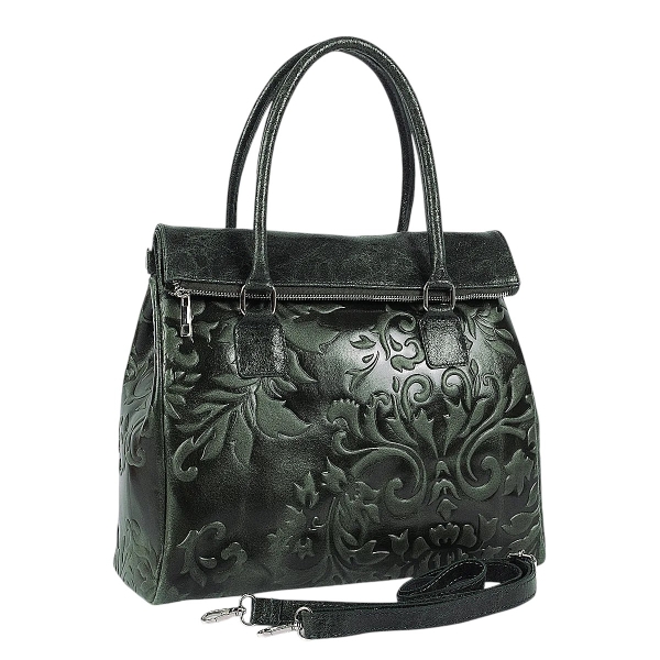 Луксозна зелена чанта от естествена кожа- Afra Green 11503