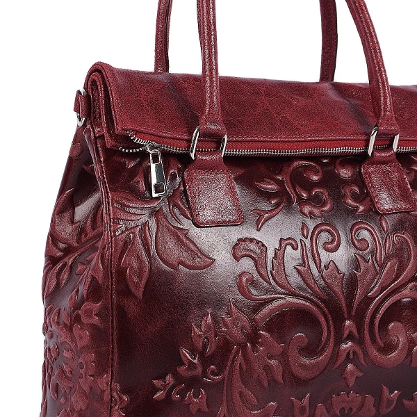 Луксозна  чанта от естествена кожа в цвят бордо- Afra Burgundy 11504