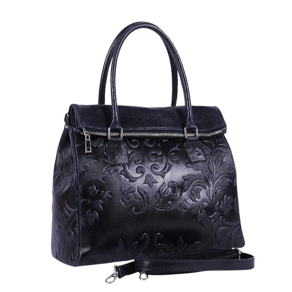 Луксозна тъмно синя чанта от естествена кожа- Afra Blue 11505