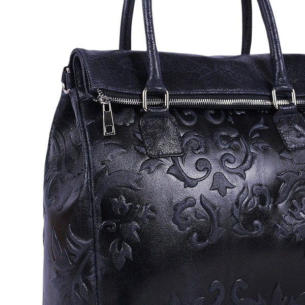 Луксозна тъмно синя чанта от естествена кожа- Afra Blue 11505