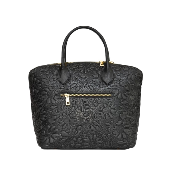 Луксозна дамска чанта от релефна естествена кожа- Jamila Black 11511