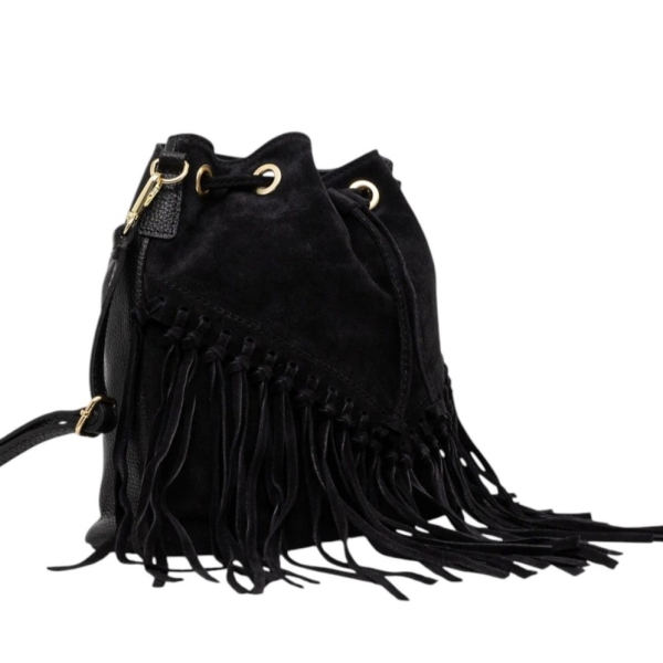 Черна чанта от естествен велур и кожа- Jaklin Black 11514