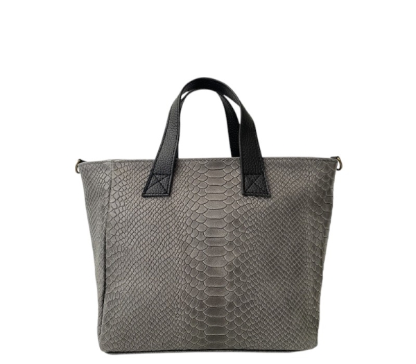 Сива дамска чанта от естествена кожа с животински принт- Cloe Grey 11515