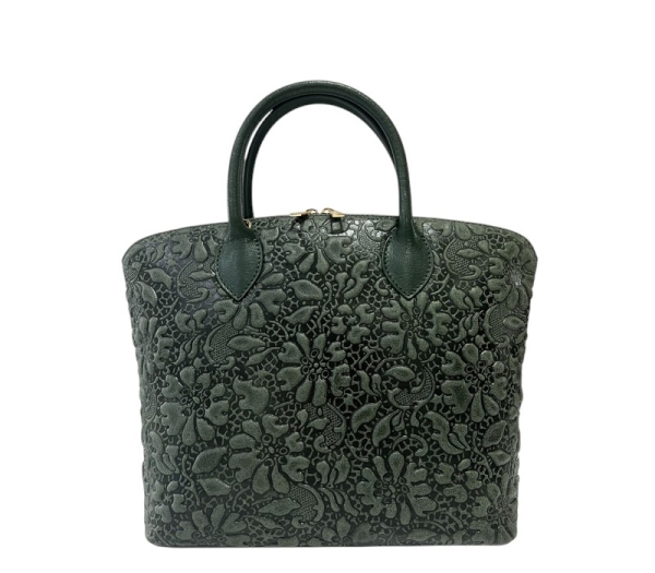 Зелена дамска чанта от релефна естествена кожа- Jamila Green 11512