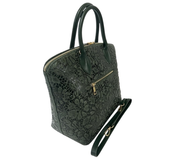 Зелена дамска чанта от релефна естествена кожа- Jamila Green 11512