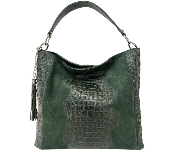 Зелена чанта от естествена кожа с животински принт- Alexa Green 11510