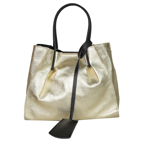 Чанта от естествена кожа в златист цвят- Amanda Gold 11517