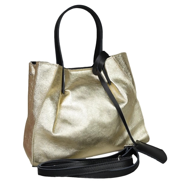 Чанта от естествена кожа в златист цвят- Amanda Gold 11517