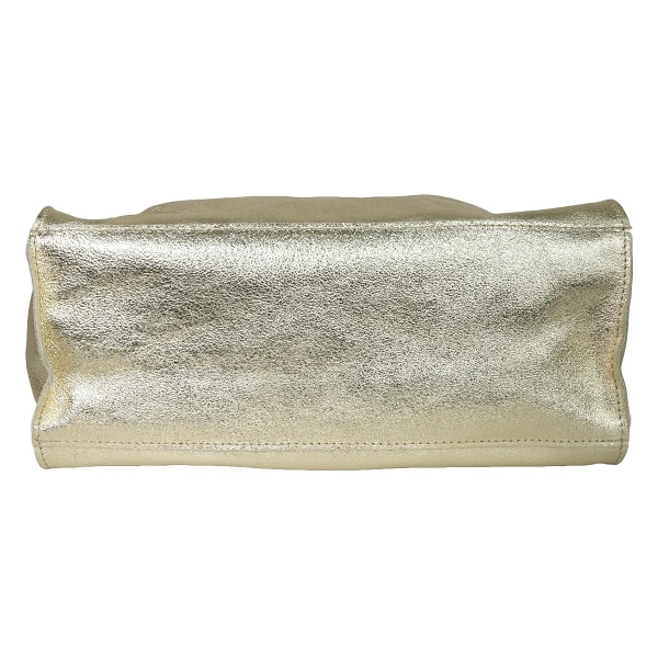 Чанта от естествена кожа в златист цвят- Amanda Gold 11517