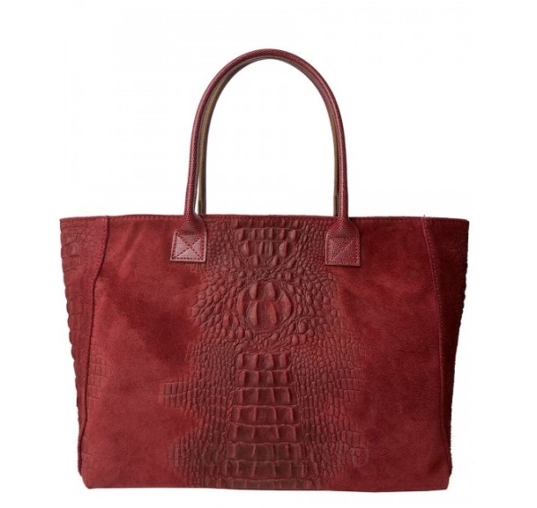 Червена чанта от естествена кожа с животински принт- Demi Red 11521