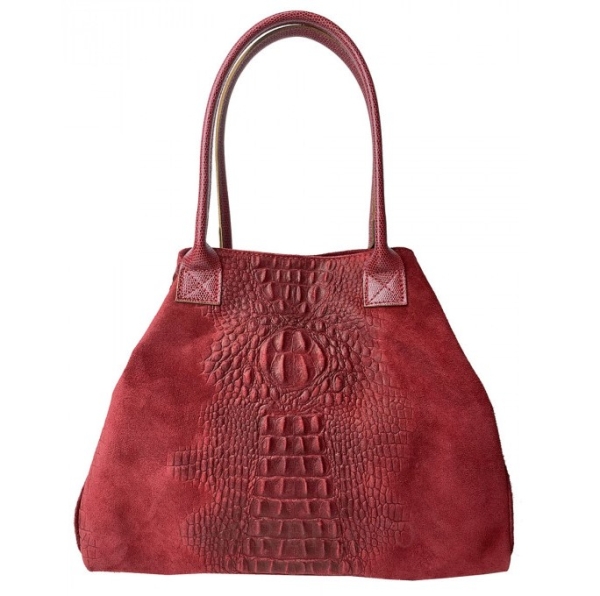 Червена чанта от естествена кожа с животински принт- Demi Red 11521