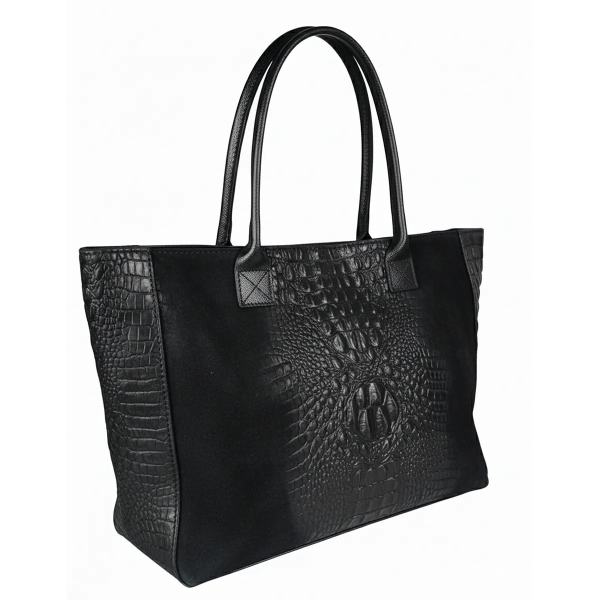 Черна чанта от естествена кожа с животински принт- Demi Red 11521