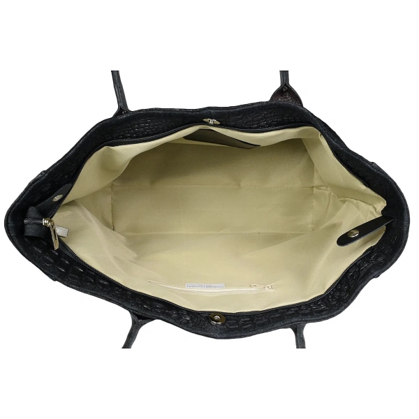 Черна чанта от естествена кожа с животински принт- Demi Red 11521