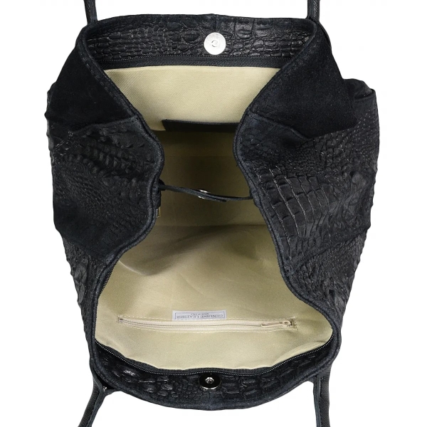 Черна чанта от естествена кожа с животински принт- Demi Red 11521