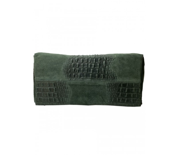 Голяма зелена чанта от естествена кожа с животински принт- Demi Green 11523