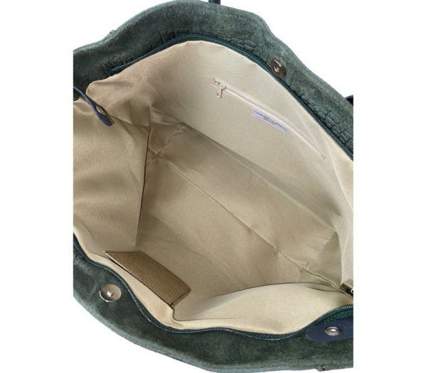 Голяма зелена чанта от естествена кожа с животински принт- Demi Green 11523