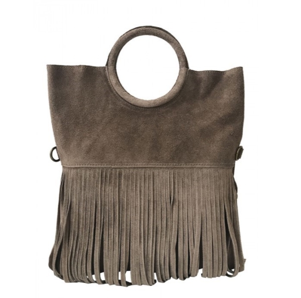 Чанта с ресни от естествен велур цвят таупе- Virna Taupe 11524