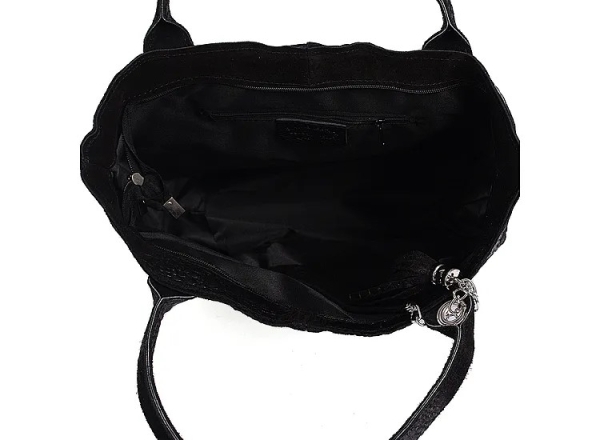 Голяма черна чанта от естествена кожа с кроко принт- Zara Black 11532