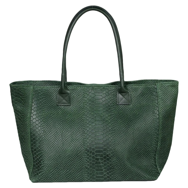 Голяма зелена чанта от естествена кожа с дълги дръжки- Pina Green 11535
