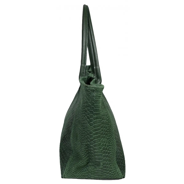 Голяма зелена чанта от естествена кожа с дълги дръжки- Pina Green 11535
