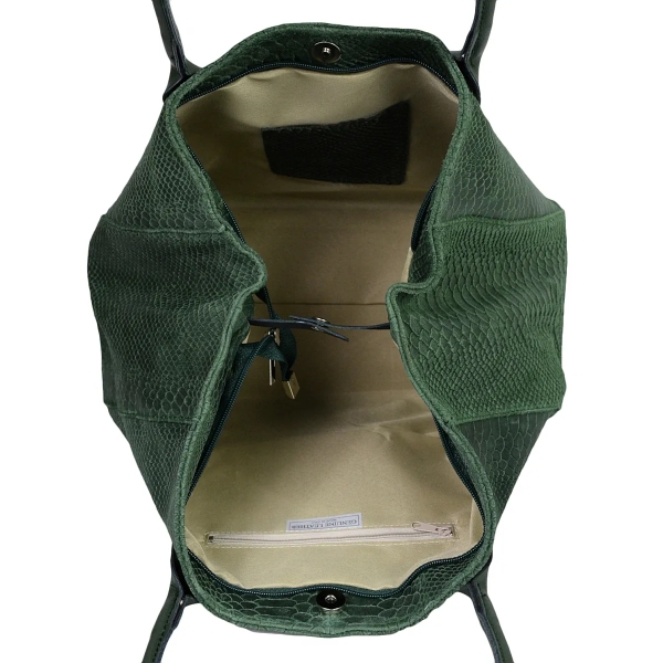 Голяма зелена чанта от естествена кожа с дълги дръжки- Pina Green 11535