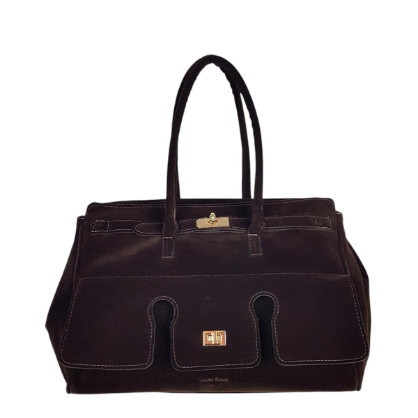 Голяма тъмно кафява чанта от велур- Laura Biaggi 11536