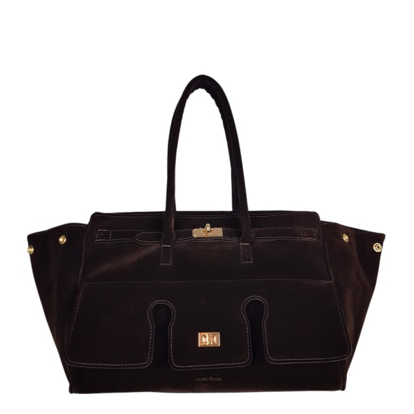 Голяма тъмно кафява чанта от велур- Laura Biaggi 11536