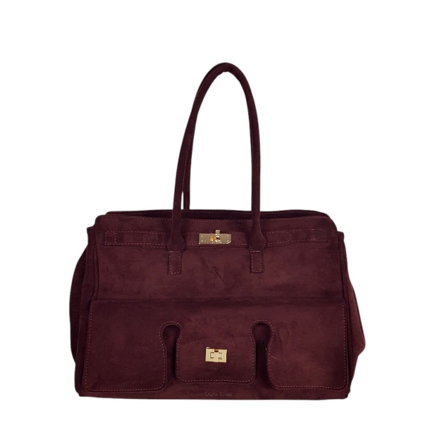 Голяма велурена чанта цвят бордо- Laura Biaggi 11537