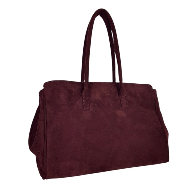 Голяма велурена чанта цвят бордо- Laura Biaggi 11537