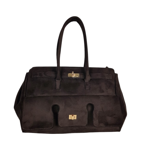 Голяма тъмно кафява чанта от велур- Laura Biaggi 11536