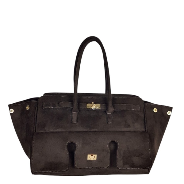 Голяма тъмно кафява чанта от велур- Laura Biaggi 11536