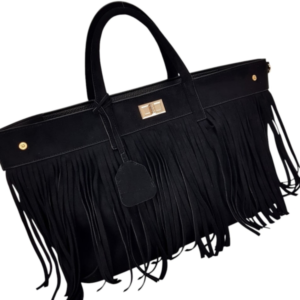 Черна велурена чанта с ресни- Laura Biaggi 11540