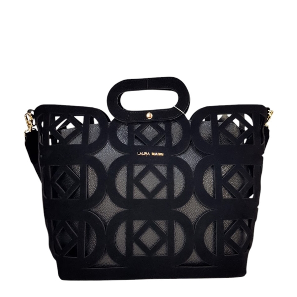 Черна велурена чанта лазерно изрязана- Laura Biaggi 11545