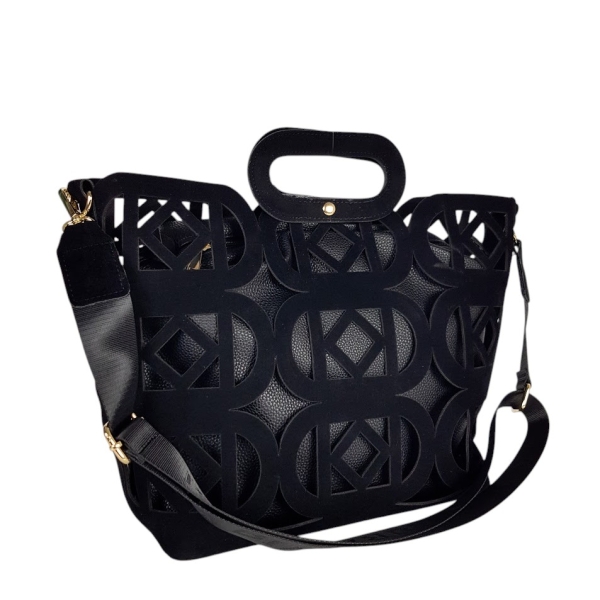 Черна велурена чанта лазерно изрязана- Laura Biaggi 11545