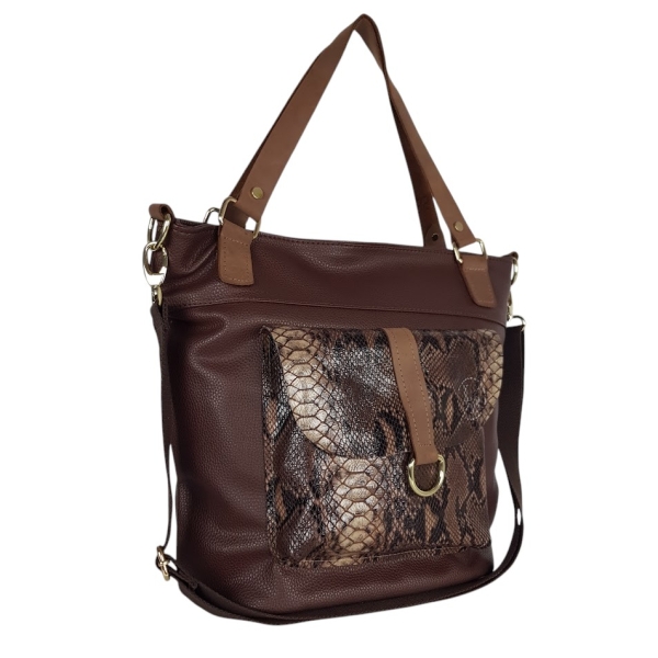 Голяма кафява чанта от естествена и еко кожа- Laura Biaggi 11546