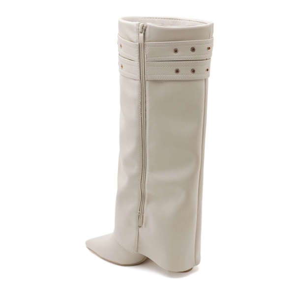 Бежови ботуши на широк ток- Greta Beige 11548