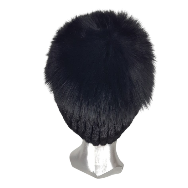 Черна луксозна шапка от естествен косъм на лисица- Noela Black 11559
