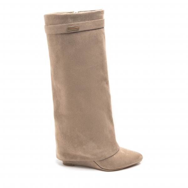 Велурени ботуши на платформа в цвят каки- Amanda Khaki 11567