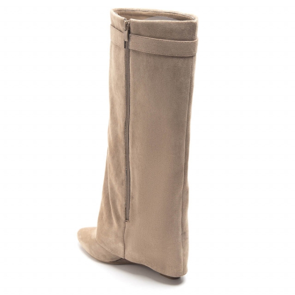 Велурени ботуши на платформа в цвят каки- Amanda Khaki 11567