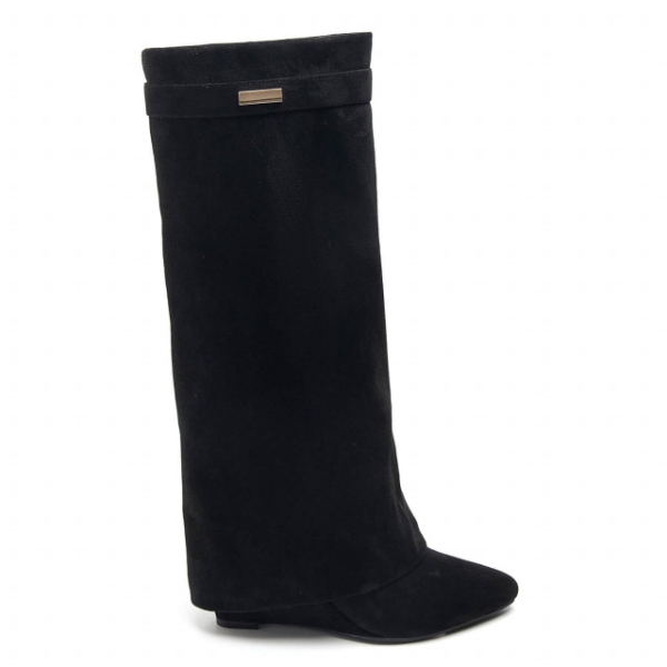 Черни велурени ботуши на платформа- Amanda Black 11568