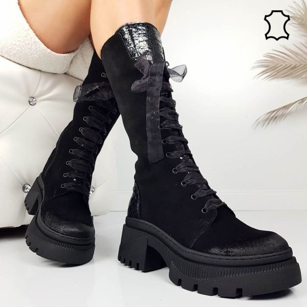 Черни ботуши от естествен набук- Adena 11576