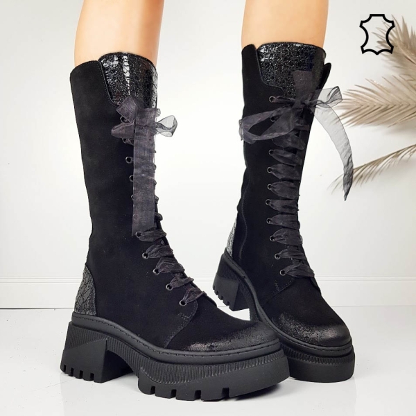 Черни ботуши от естествен набук- Adena 11576