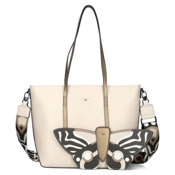 Бежова чанта с пеперуда и дълги дръжки за рамо- EGO Beige 11594