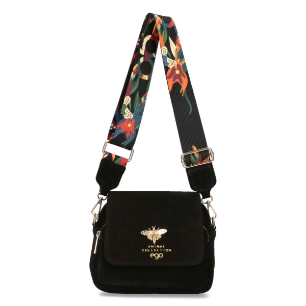 Черна чанта от естествен велур с дълга дръжка- EGO 11425