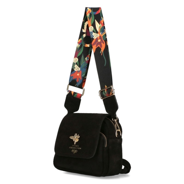 Черна чанта от естествен велур с дълга дръжка- EGO 11425