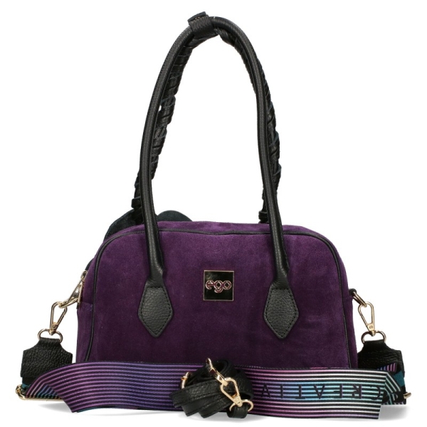 Лилава чанта от естествен велур с цвете- EGO 11611