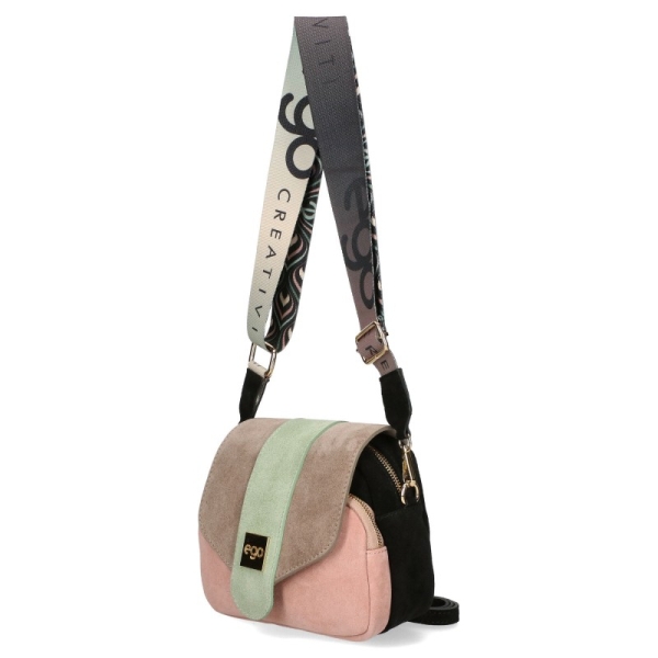 Чанта от естествен велур в бежов и розов цвят- EGO 11612