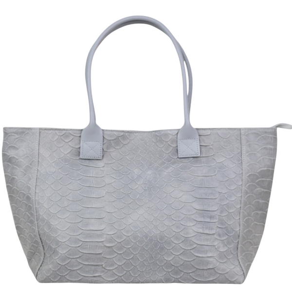 Сива дамска чанта от естествена кожа с дълги дръжки за рамо- Frea Grey 11528